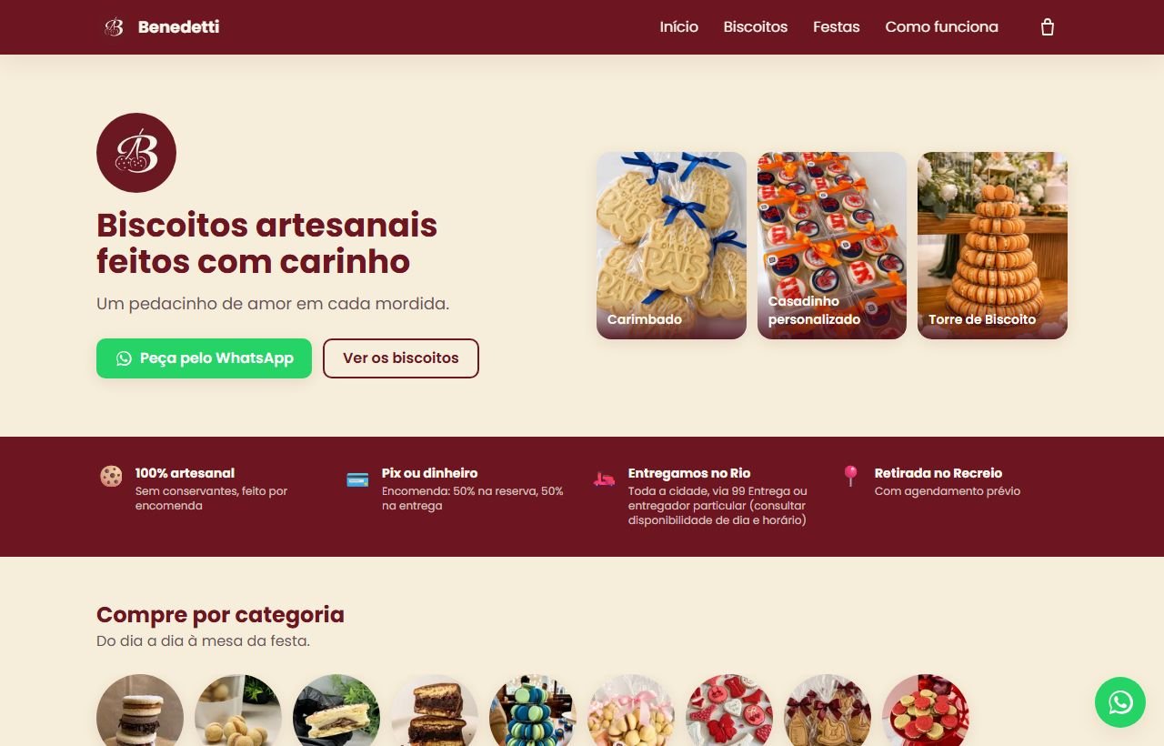 Site da Benedetti, loja de biscoitos artesanais, construído pela PLAS