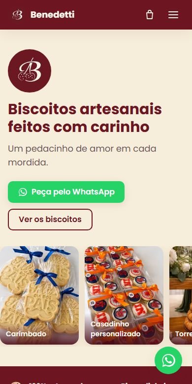 O site da Benedetti aberto no celular